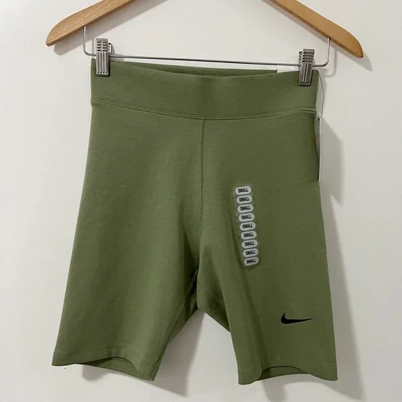 Nike Womens High Rise Tight Fit Biker Shorts Olive Green Size Small - Picture 1 of 9